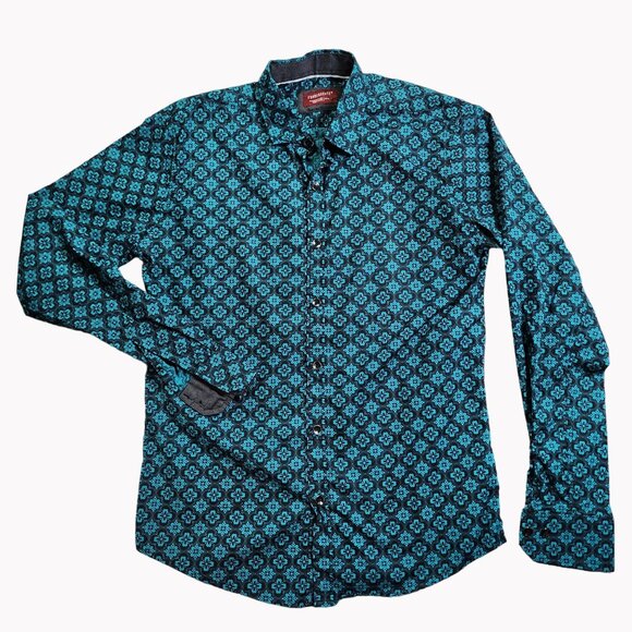 Consequence Mens Small Turquoise Black Long Sleeve Button-Up Shirt - Picture 9 of 12